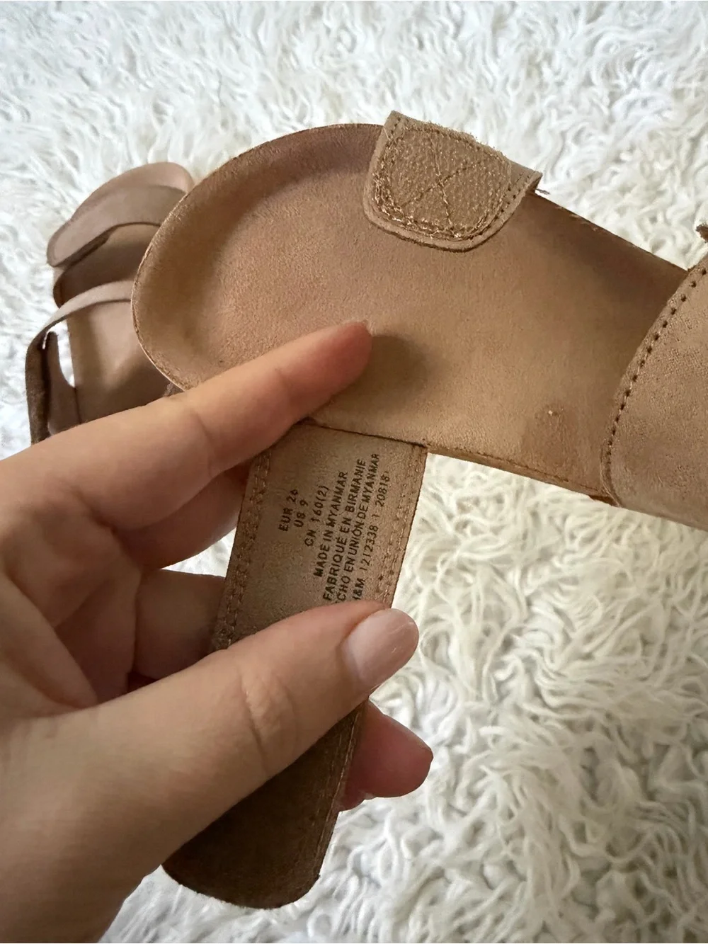 H&M Kids Tan Suede-Look Double-Strap Velcro Sandals